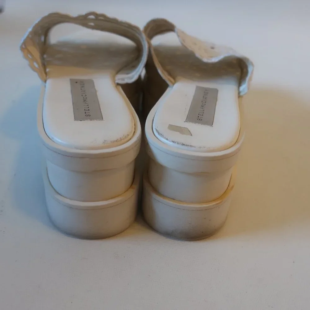 WOMENS STELLA MCCARTNEY WHITE EYELET PLATFORM SANDAL SLIDES 36.5 US/6.5 * - Picture 7 of 10